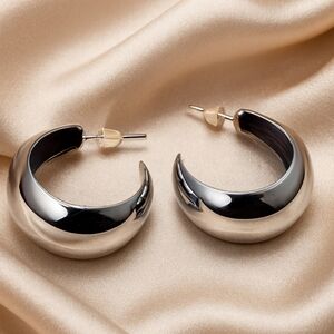 Polished Silver Crescent Half-Hoop Drop Earrings – Stylish 1.25" Women’s Jewelry
